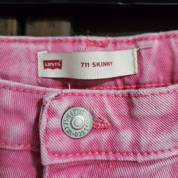 Levi's Hot Pink Acid Wash 711 Skinny Jeans Girls Size 14 Adjustable Waist - Picture 4 of 8